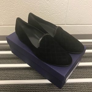 Stuart Weitzman Black Suede Heeled Loafer